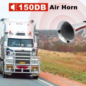 Air Horn with Compressor 150DDB 18 Inches Single Trumpet Air Train Horn Chrome Zinc Super Loud for 12Volts Vehicles Car Pick Up SUV Motorcycle Scooter Tricycle  Boat VAN Train (SILVER) FREE RELAY SET WORTH P300