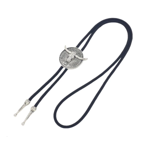 Handcraft Rope Bolo Tie with Engraved Bullhead Designs Pendant Necktie for Western Theme Party Roleplay Collar Tie