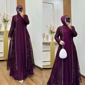Alina Dress Gamis Kondangan Brukat Mix Swarovski Gaun Pesta Muslimah Wanita Dewasa Terbaru 2025