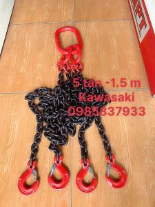 Dây xích cẩu 4 sợi chịu tải 5 tấn dài 1.5 m Kawasaki tại Máy NTT dùng móc buộc cẩu kéo