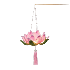 Lunara lantern chinese灯笼 traditional 中秋节灯笼 Luminous Twisted Stick Lotus Flower Lantern Glowing 3D Hanging Lamp Chinese Ancient Paper Lantern DIY Material Package with LED Mid-Autumn Festival