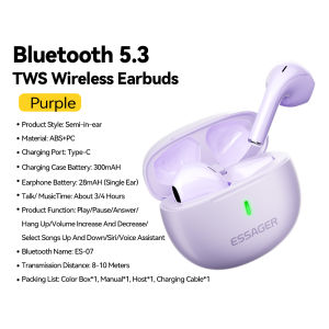 Essager หูฟังไร้สาย TWS พร้อมเคสชาร์จหูฟังบลูทูธ V5.3เสียงสเตอริโอ Hi-Fi สมาร์ททัชอินหูฟังบลูทูธ