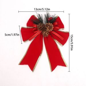 HUNIU Checkered Ribbon Christmas Bows Buffalo Plaid Rustic Check Velvet Bow Pine Cones Velvet Buffalo Plaid Bows Christmas Tree Decorations