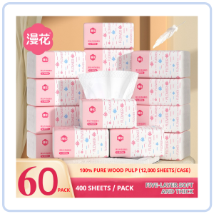 【Pure Care】 【30 Packs/Box】ManHua Pink Drawing Tissue 5-Ply 400 Sheets/Pack Thick Soft Facial Tissue