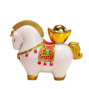Nexus cny decorations 2026 新年装饰挂件2026 福禄寿 Chinese Style Horse Figurine Resin Rotatable Zodiac Horse Ornaments 2026 Chinese New Year Horse Mascot Horse Miniature Office