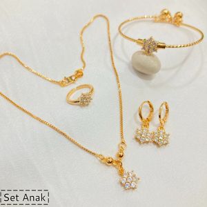 Set Perhiasan Anak Lapis Emas Full Permata Anting Kalung Cincin Gelang Aksesoris Fashion Xuping