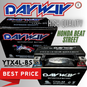 DAYWAY MOTORCYCLE BATTERY FOR  HONDA BEAT STREET | YTX4L-BS MOTOR BATTERY | MAINTENANCE-FREE BATTERY