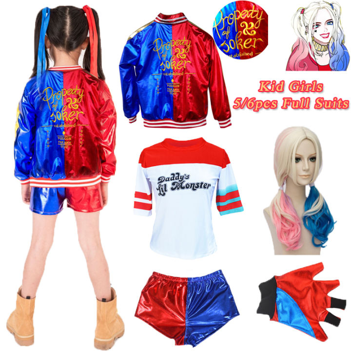 Kid Girl Suicide Squad Harley Quinn Costume Children Villain Joker ...