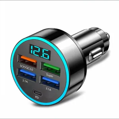 Pengisi Daya Layar Digital Mobil LED Car Charger Universal 66W 4 Ports USB Fast Charging Quick Charger 3.0 Car Phone Charger