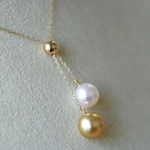 Montagne Jewelry 18K Pure Gold Necklace Fashion Design Fine Jewellery Natural 8-8.7mm Seawater Pearl Pendant Y Necklace