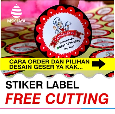 Stiker Label Kemasan Makanan custom Print Sticker & Cut Langsung Tempel A3+