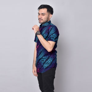 DGM Fashion Kemeja Batik Hitam Songket Lengan Panjang Batik Songket Premium Pria Casual 002 D