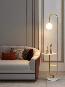 Postmodern Standing LED Lamp Light Natural Marble Base Bedside Table 2-in-1 Standing Light 3 Color LED