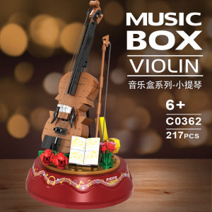 New Rare Building Blocks Violin Music Box Decorations Assembled Toys Piano Music Box Girls Puzzle Gifts