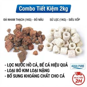Combo 1kg Đá Nham Thạch + 1kg Sứ Lọc Đẹp Vật Liệu Lọc Nước Hồ Cá Bổ Sung Khoáng Chất