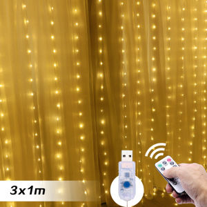 【Free Shipping】2M/3M LED Stars Curtain Fairy String Light USB String Window Lights Garland for Wedding Home Party Xmas Decor Remote Control