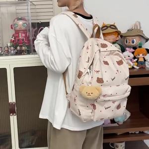 Japanese-style fresh brown bear backpack for women large capacity suitable for middle and high school students casual and versatile backpack