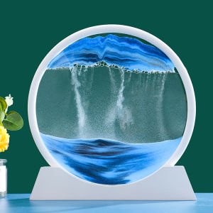 7inch Moving Sand White Frame Art Picture Round Hourglass 3D Sandscape In Motion Display Flowing Sand Frame Sand Painting