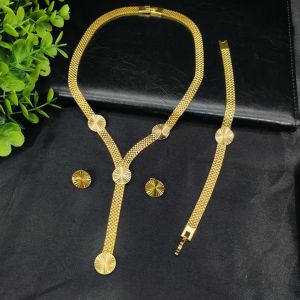 Sheet gold imitation gold necklace bracelet and earrings three-piece fashion jewelry set Dubai India Jewelry