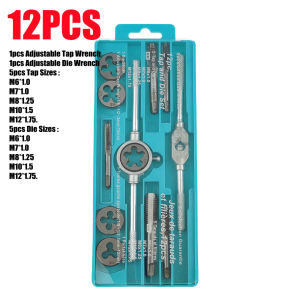 12Pcs Tap and Die Set Metric Manual Threading Tool with Adjustable Tap Wrench Wrench Reamer Tool