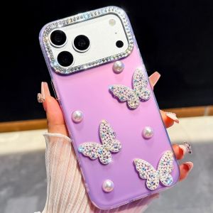 Ốp điện thoại hình bướm đính đá pha lê và ngọc trai sang trọng phù hợp với iPhone 17 16 15 14 13 Pro Max 17 Air.
