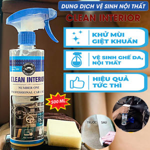 [Kèm Khăn Lau] Xịt Vệ Sinh Nội Ngoại Thất Ô Tô CLEAN INTERIOR 500ml Làm Sạch Khử Mùi Kính Ghế Da Nỉ Xe Hơi