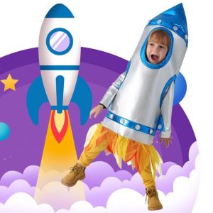 YOUSHI TOP Sports Day Space Theme Children Rocket Spacesuit Astronaut Outfit Kids Stage Cosplay Halloween Costume Set Funny Fashionable Spaceman Clothing Props Rocket Role Play Costume Halloween Birthday