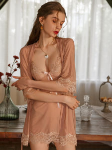 ชุดนอนไม่ได้นอน ชุดชั้นในลูกไม้ซีทรู ชุด+เสื้อคลุม+กางเกงชั้นใน พร้อมส่งจากไทยH1083