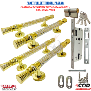 Set Kunci Pintu Pelor Elegan Gagang & Bodi Pelindung 4 pcs - Warna Emas