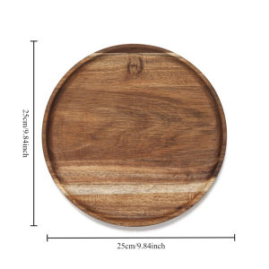 20/25cm Acacia Wood Round Wooden Dinner Tray Easy To Clean Pizza Salad Tray Fruit Dessert Tray Snack Tray Stackable Reusable