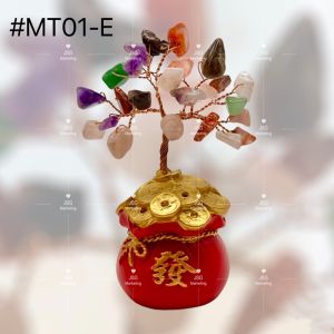 Crystal Money Tree with Money Bag Feng Shui Cabinet Decoration for Wealth Luck Home Office Ornament