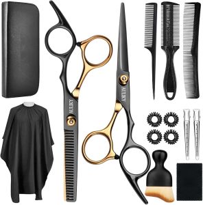 AULikY Hair Cutting Scissors Shears Kits 15 Pcs Professional Stainless Steel Hairdressing Shears Set Thinning Scissors for Barber/Salon/Home/Men/Women/Kids/Adults