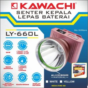 Senter Kepala LED 60W KAWACHI LY-660L PREMIUM - Baterai 5.000mAh - Display Baterai - Aluminium TypeC