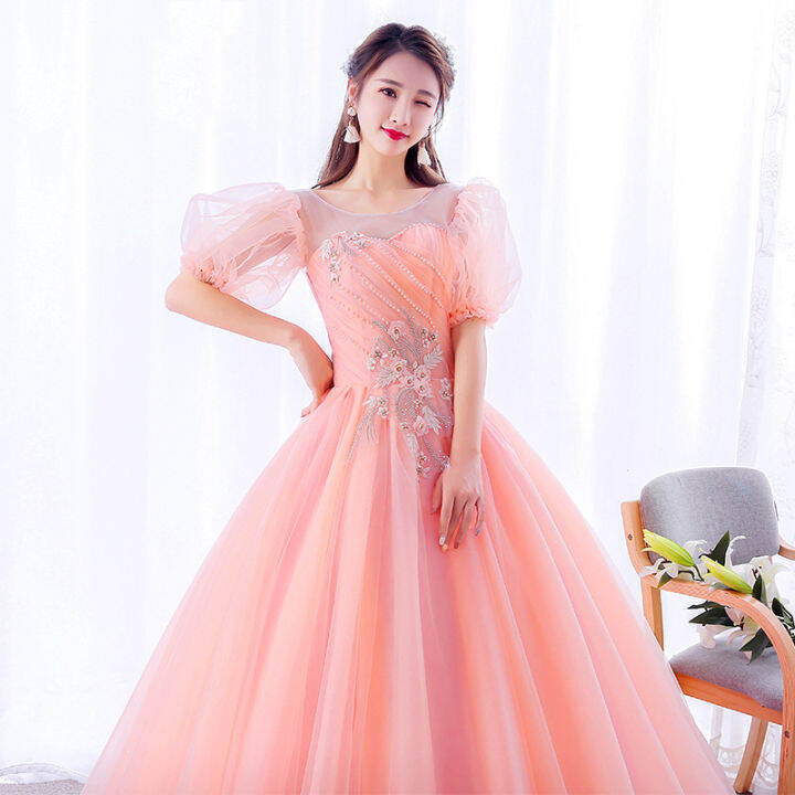 Eaglely High End 2024 Pink Off Shoulder Bubble Sleeve Evening Dresses Dinner Anual Party Plus 9078