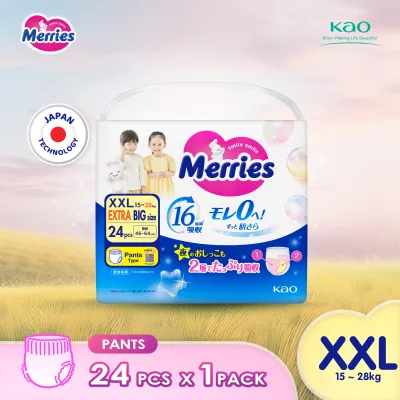 Merries Super Premium Pants Baby Diaper XXL24 (1 Pack) (15–28kg) – Soft breathable and absorbent diapers for baby