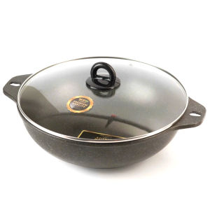 Chảo lẩu vân đá đúc 3 lớp đa năng Bennix Thái Lan TERRA size 32cm vung kính