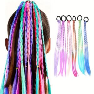 MADEWITH 6Pcs Đa sợi Tóc tết thẳng dài màu cầu vồng Đã tết sẵn Thiết kế nhiều sợi Tóc giả đuôi ngựa nhiều màu sắc Thời trang Kết cấu thẳng Tóc nối tổng hợp Phụ Kiện Tóc Cho Nữ