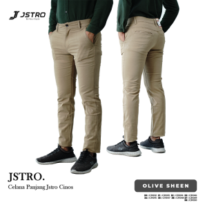 Jstro Celana Panjang Pria Chinos Twill Olive Sheen