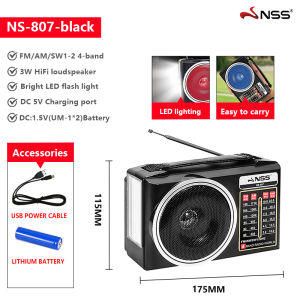 NSS Solar Radio AM/FM/SW 3 Bands Bluetooth Speaker Portable Rechargeable With USB/TF Reader MP3 Player and Flashlight