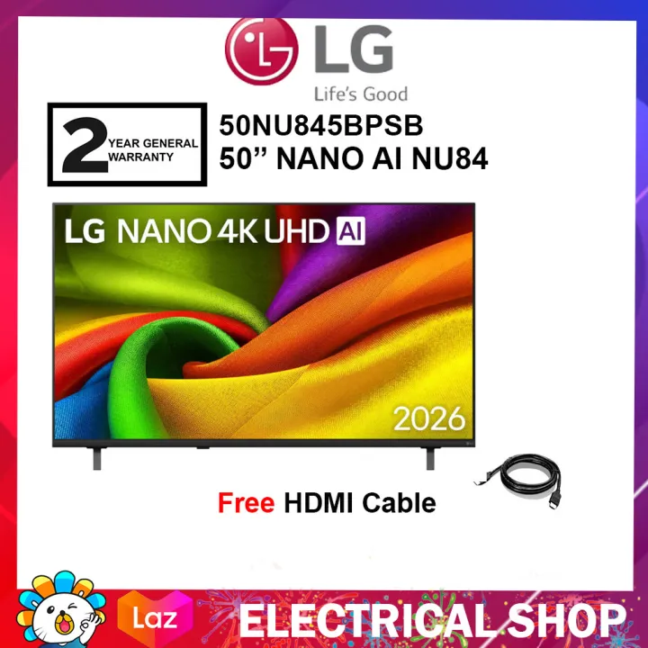LG NANO 4K UHD AI NU84 Smart TV 50NU845BPSB (2026) Television (FREE HDMI CABLE)