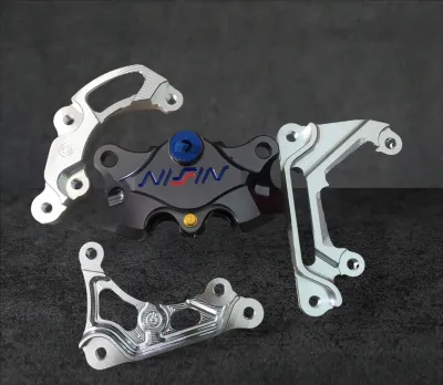 Heo dầu Nissin 2 piston đối xứng kèm pát cnc cho các dòng xe [màu xám tro]