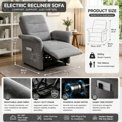 Table Trove.PH Electric Sofa Chair Recliner chair for Living Room Dormitory Single Seater lazy sofa chair Electric Adjustable Sofa Linen Single Reclining Sofa