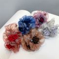 FORUM Girls Simple Elegant All-match Hair Scrunchies Ponytail Holder Crystal Bead Cloth Rose Flower Korean Style Headwear Female Hair Accessories Flower Hair Rope Silk Yarn Rubber Band. 