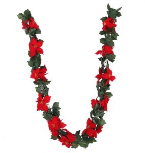HEALLILY Artificial Poinsettia Vine Christmas Flower Garland Holiday Hanging Decor with Green Leaves for Mantle Fireplace Stairs Door Holiday Decoration 170cm 1