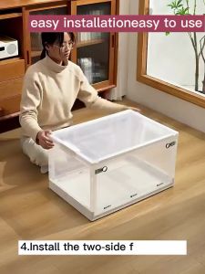 122L Foldable Storage Box 0rganiser Storage Clothes Stackable Transparent Storage Cabinet With Wheels