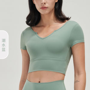 Áo thun nữ thể thao thân trên Yoga áo hở eo tập thể dục ngắn tay dáng ôm