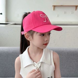 LIVELYN Nơ Mũ bóng chày trẻ em Thiết kế đuôi trống Bảo vệ UV Mũ đuôi ngựa cao Thời trang Dây đeo điều chỉnh Mũ chống nắng rỗng Du lịch ngoài trời 