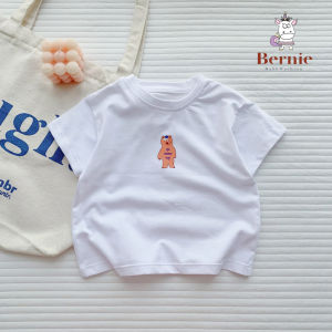 Áo phông cộc tay trơn cho bé trai bé gái áo thun ngắn tay cotton màu trắng vàng xanh 1 đến 6 tuổi BERNIE