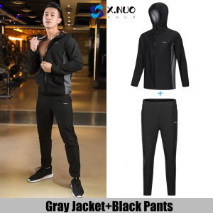 Bộ Đồ Xông Hơi Giảm Mỡ Định Hình Nam X.NUO Chạy Thể Thao Áo Khoác Dài Tay Thấm Hút Sốt Phòng Tập Thể Dục Phù Hợp Với Đào Tạo (Xám) （ Hai-Mảnh ）