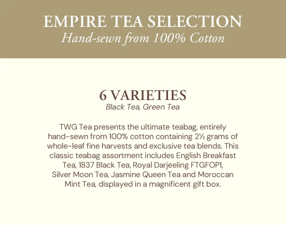 TWG Tea | Empire Tea Selection, 6 Classic Assortment in 30 Hand